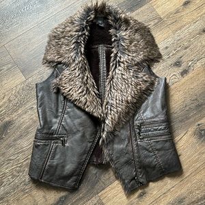 Love Stitch Leather Faux Fur Vest